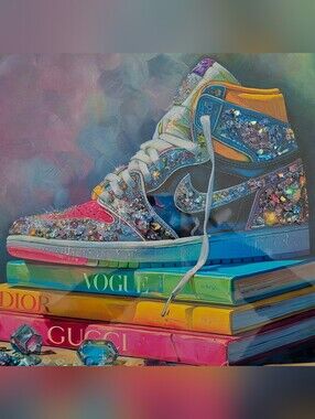 Jeweled Nike Sneaker & Designer Book Glossy Coated Canvas Print Art